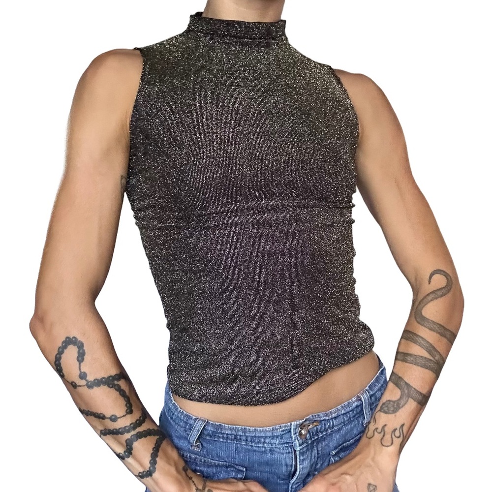 Glitter Turtle Neck Tank Top